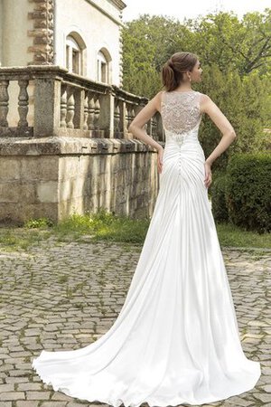 Robe de mariée naturel de col bateau ruché longueur au ras du sol avec cristal - Photo 3