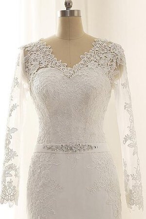 Abito da Sposa Bordo Ondulato con Applique con Maniche Lunghe Tubino in Pizzo Elegante - Foto 4