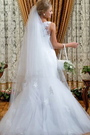 Abito da Sposa Naturale in Tulle Senza Maniche Sirena Lungo con Applique - Foto 3