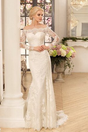 Robe de mariée romantique sans ceinture d'epaule ajourée appliques avec manche longue - Photo 1