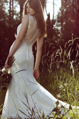 Abito da Sposa Senza Maniche con Perline A Terra in Pizzo Naturale in Tulle - Foto 3