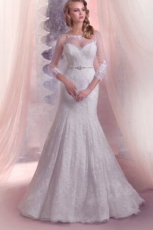 Robe de mariée de traîne mi-longue avec perle col en bateau de sirène cordon - Photo 1