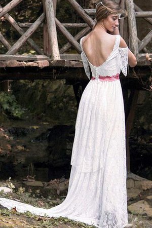 Robe de mariée romantique distinguee d'epaule ecrite ligne a avec manche épeules enveloppants - Photo 3