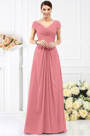 Chiffon Prinzessin Bodenlanges Brautjungfernkleid mit Kurzen Ärmeln mit Drapierung - Bild 28