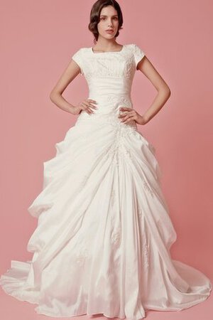 Abito da Sposa A-Line in Taffeta con Ricamo Quadrato moda con Increspature - Foto 1