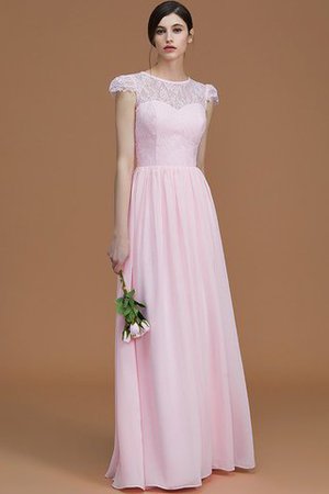 Robe demoiselle d'honneur naturel ligne a fermeutre eclair en chiffon col ras du cou - Photo 1