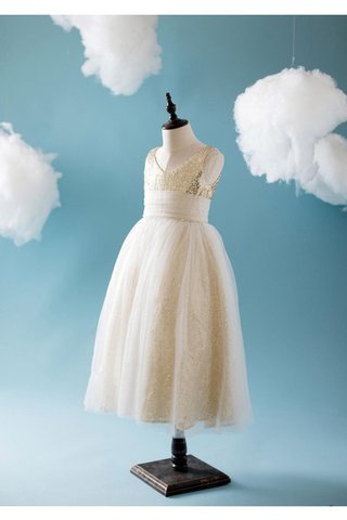 Robe de cortège enfant pailleté de lotus avec perle en tulle ruché - Photo 2