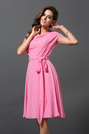 Robe demoiselle d'honneur courte de princesse avec zip en chiffon a-ligne - Photo 1