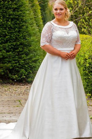 Perlenbesetztes normale Taille bodenlanges prächtiges Brautkleid mit Bordüre aus Satin - Bild 1