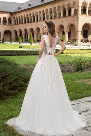 Abito da Sposa Coda A Strascico Corto con Applique Senza Maniche Impero V-Scollo alta vita - Foto 3