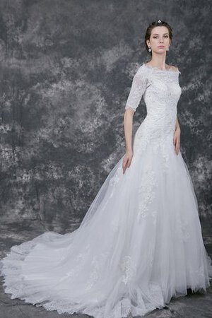 Abito da Sposa stravagante con Bottone con Applique in pizzo in Tulle A-Line - Foto 5