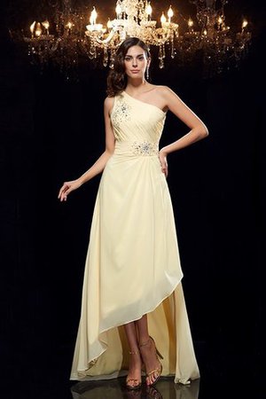 Chiffon Ärmelloses Prinzessin Vorn Kurz Hinten Lang Ballkleid mit Perlen - Bild 4