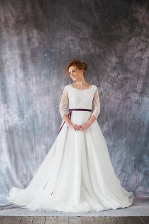 Robe de mariée en organza longueur au ras du sol ceinture en étoffe a-ligne avec ruban - Photo 2