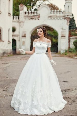 Robe de mariée naturel ligne a avec perle decoration en fleur avec lacets - Photo 1