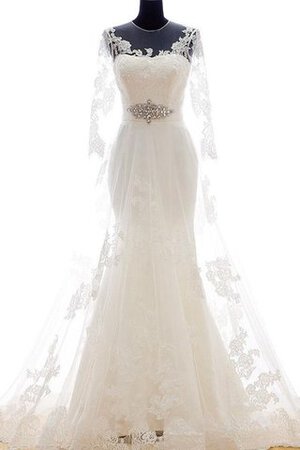 Robe de mariée sage plissé a-ligne avec manche longue decoration en fleur - Photo 1