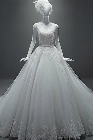 Abito da Sposa Naturale in Tulle Senza Maniche Cappellino A-Line Tondo - Foto 1