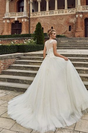 Abito da Sposa con Manica Corte Naturale con Applique largo Cappellino Coda A Strascico Corto - Foto 3