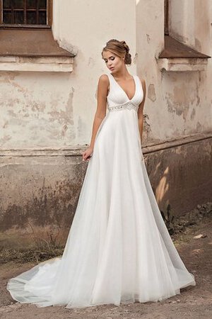 Abito da Sposa Semplice con Perline V-Scollo Allacciato in Chiffon alta vita - Foto 1