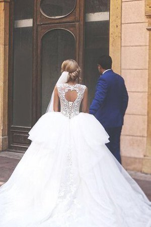 Abito da Sposa con Perline in pizzo Senza Maniche Elegante decorato Bassa - Foto 5