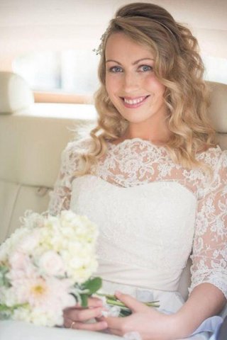 Abito da Sposa in pizzo Romantico A-Line Senza Maniche moda Coda A Strascico Corto - Foto 2