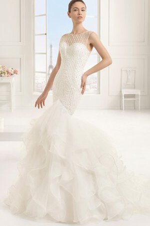 Robe de mariée long derniere tendance de col bateau de traîne courte avec perle - Photo 1