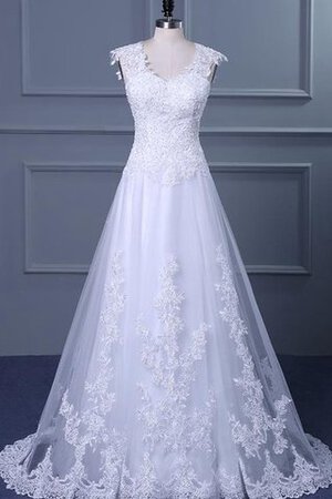 Robe de mariée pailleté luxueux a plage avec perle avec manche courte - Photo 1