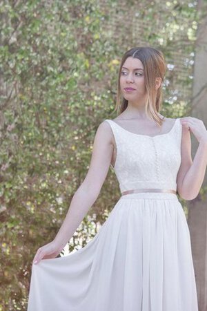 Abito da Sposa Senza Maniche in Chiffon Naturale in pizzo A-Line Tondo - Foto 1