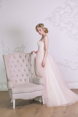 Abito da Sposa Senza Maniche A-Line con Fusciacca Cuore in Organza Naturale - Foto 2