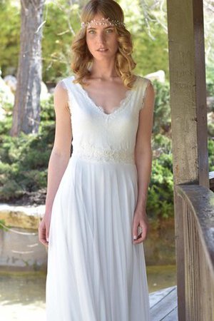 Abito da Sposa in pizzo con Fusciacca Profondo V-scollo in Chiffon A-Line Semplice - Foto 4