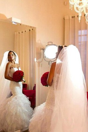 Abito da Sposa con Applique Schiena Nuda in Organza in Pizzo senza spalline Spazzola Treno - Foto 3