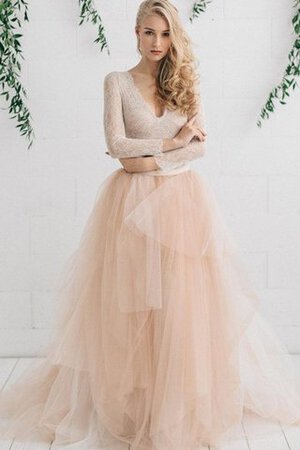 Abito da Sposa Vintage in Tulle A-Line con Seghettato V-Scollo Asimmetrici - Foto 1