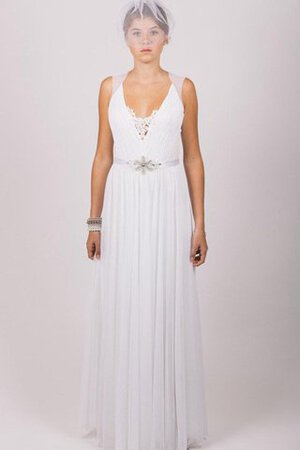 Robe de mariée manche nulle de col en v avec chiffon longueru au niveau de sol a-ligne - Photo 1