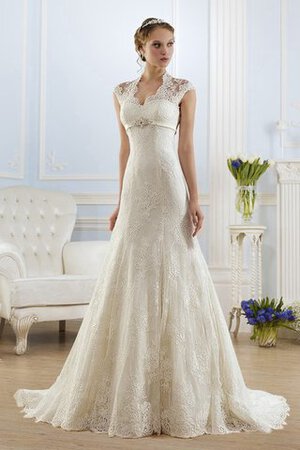 Robe de mariée classique trou de serrure a-ligne decoration en fleur v encolure - Photo 1