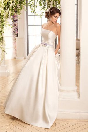 Robe de mariée naturel a-ligne en satin manche nulle epaule nue - Photo 2