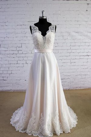 Robe de mariée nature ligne a avec ruban ceinture longueru au niveau de sol - Photo 1