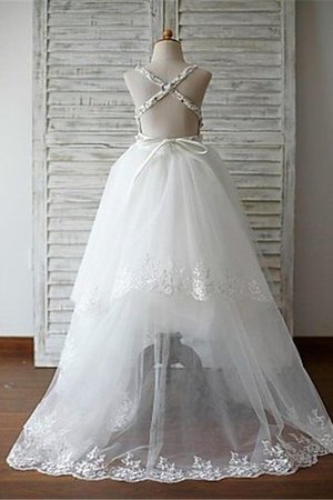 Robe de cortège enfant ligne a de traîne courte manche nulle avec perle en organza - Photo 3