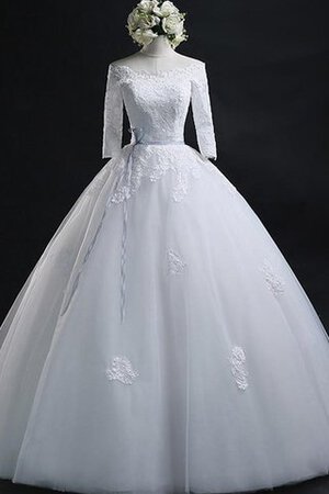 Robe de mariée plissé de mode de bal avec ruban col u profond avec manche 3/4 - Photo 1