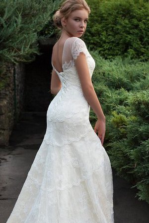 Abito da Sposa retro A Terra Elegante Seghettato Scollo Tubino Coda A Strascico Corto - Foto 3