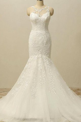 Robe de mariée intemporel plissage de sirène appliques jusqu'au sol - Photo 1