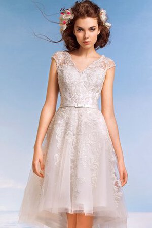 Robe de mariée informel romantique plissage v encolure haut bas - Photo 3