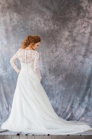 Abito da Sposa A Terra in pizzo tradizionale A-Line con Maniche Lunghe in Organza - Foto 5