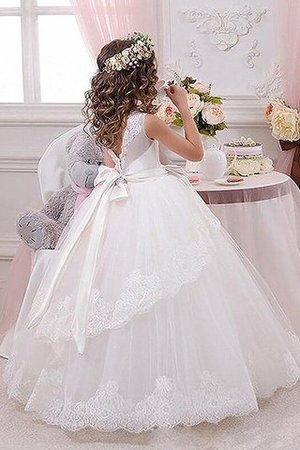 Abito da Cerimonia Bambini Naturale con Fiore con Fusciacca Senza Maniche in Tulle - Foto 2