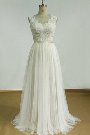 Robe de mariée ceinture en étoffe en tulle longueur au ras du sol a-ligne manche nulle - Photo 1