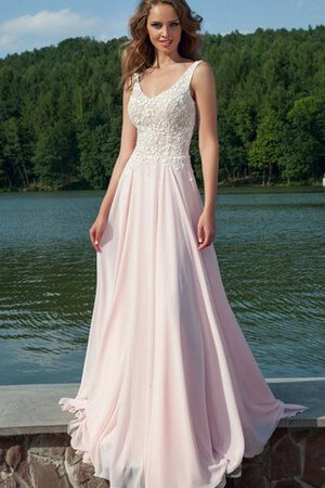 Robe de bal delicat appliques avec sans manches avec chiffon jusqu'au sol - Photo 1