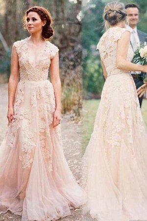 Romántico Vestido de Novia de Natural de Plisado de Manga corta de Sin mangas - Foto 1