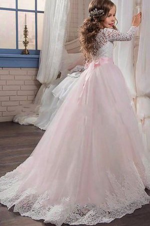 Robe de cortège enfant naturel avec manche longue jusqu'au sol en tulle avec fleurs - Photo 2