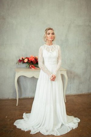 Abito da Sposa Lupetto in Chiffon Elegante Moderno A-Line con Piega - Foto 2