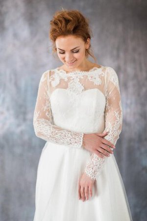 Abito da Sposa Naturale con Maniche Lunghe A-Line conservatore Tondo in Organza - Foto 3