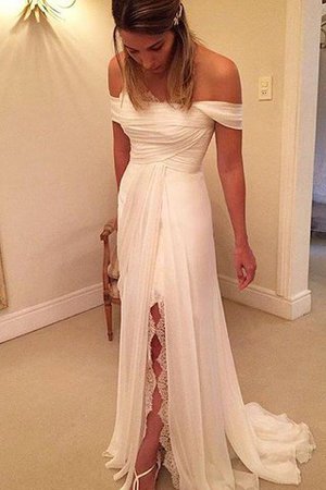 Abito da Sposa Senza Maniche Naturale Spazzola Treno Stravagante in Chiffon - Foto 1