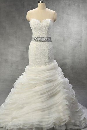 Robe de mariée de sirène avec ruban en organza col en forme de cœur en chute - Photo 1